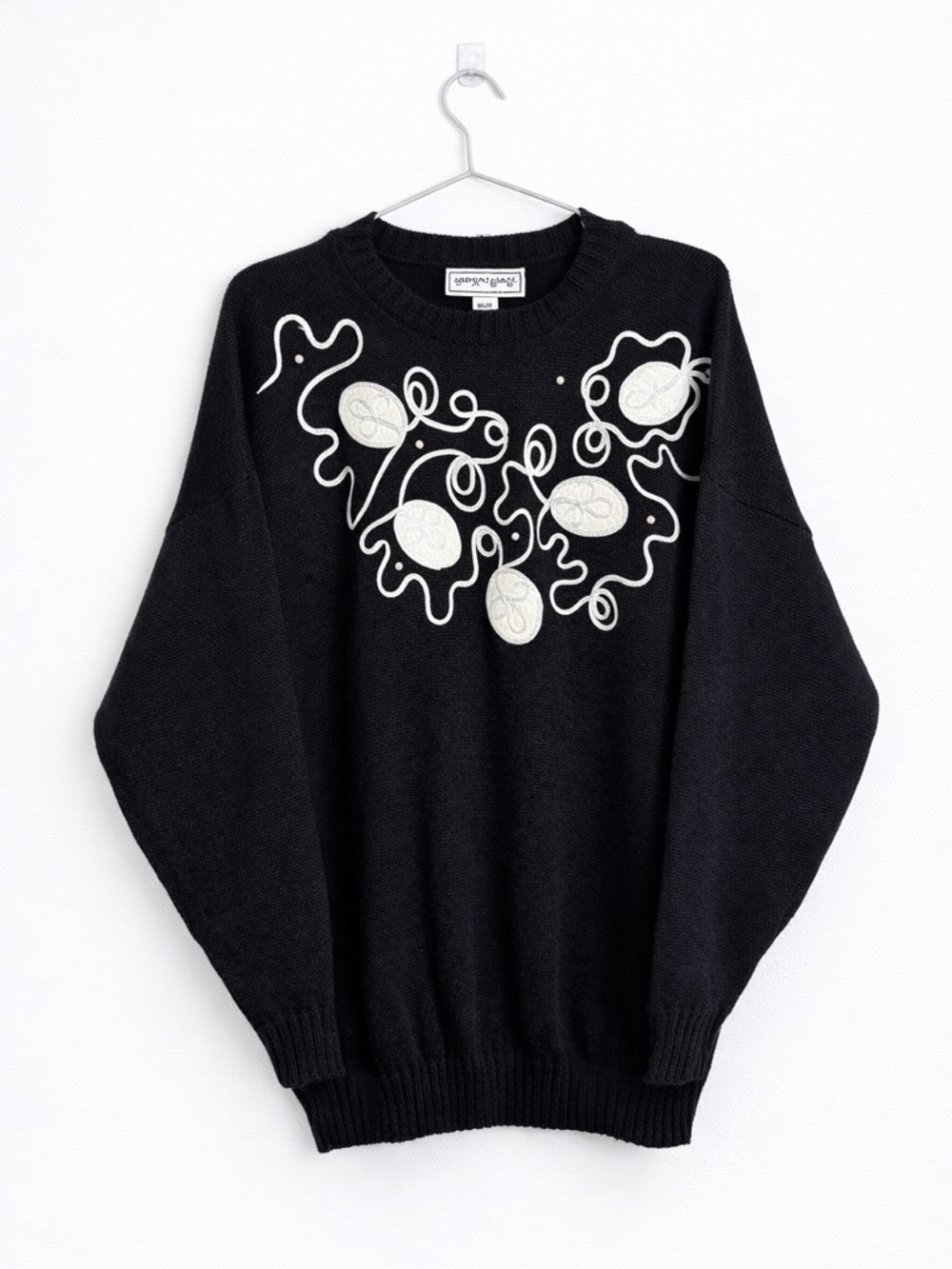 Vintage Jonathan Cass Sweater Made in USA Black Knit Embroidered Women’s M